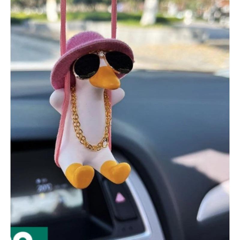 Gypsum Cool White Swing Duck with Sunglasses Automoblie Decor Car Rearview Mirror Ornaments Creative Duck Auto Decoration
