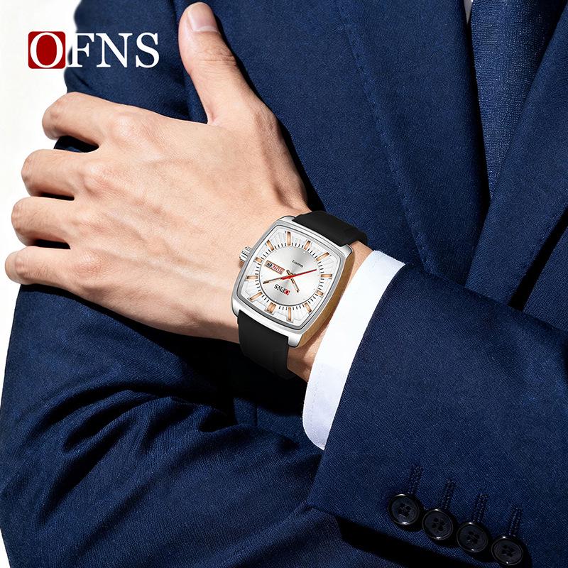 Oufanni Men's Classic Barrel Watch - Double Calendar, Waterproof, Quartz with 3D Luminous Scale