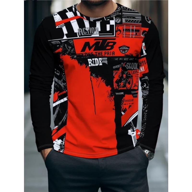 Men's Casual Daily Long-sleeved T-shirt, with Fashionable Printed Design, a Comfortable and Casual Top That Can Be Machine Washed
