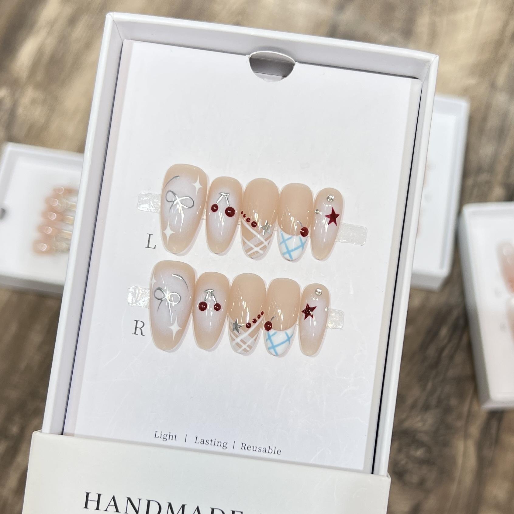 

Fresh Hand-painted Blush French Cute Manicure Pure Hand-wearing Armor extra small XS