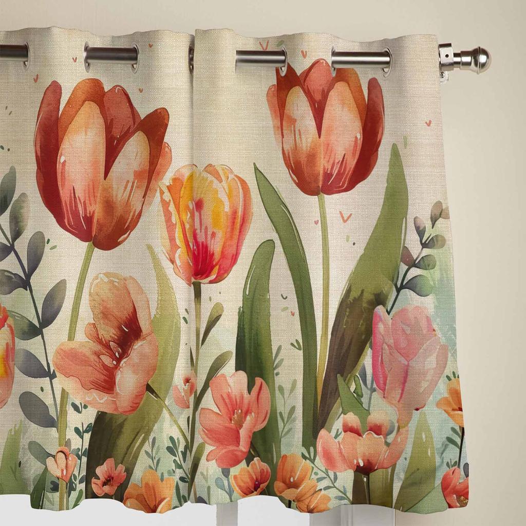 Tulip Flower Eucalyptus Leaves Window Curtains for Living Room Luxury Bedroom Curtain Kitchen Blinds Drapes Curtains