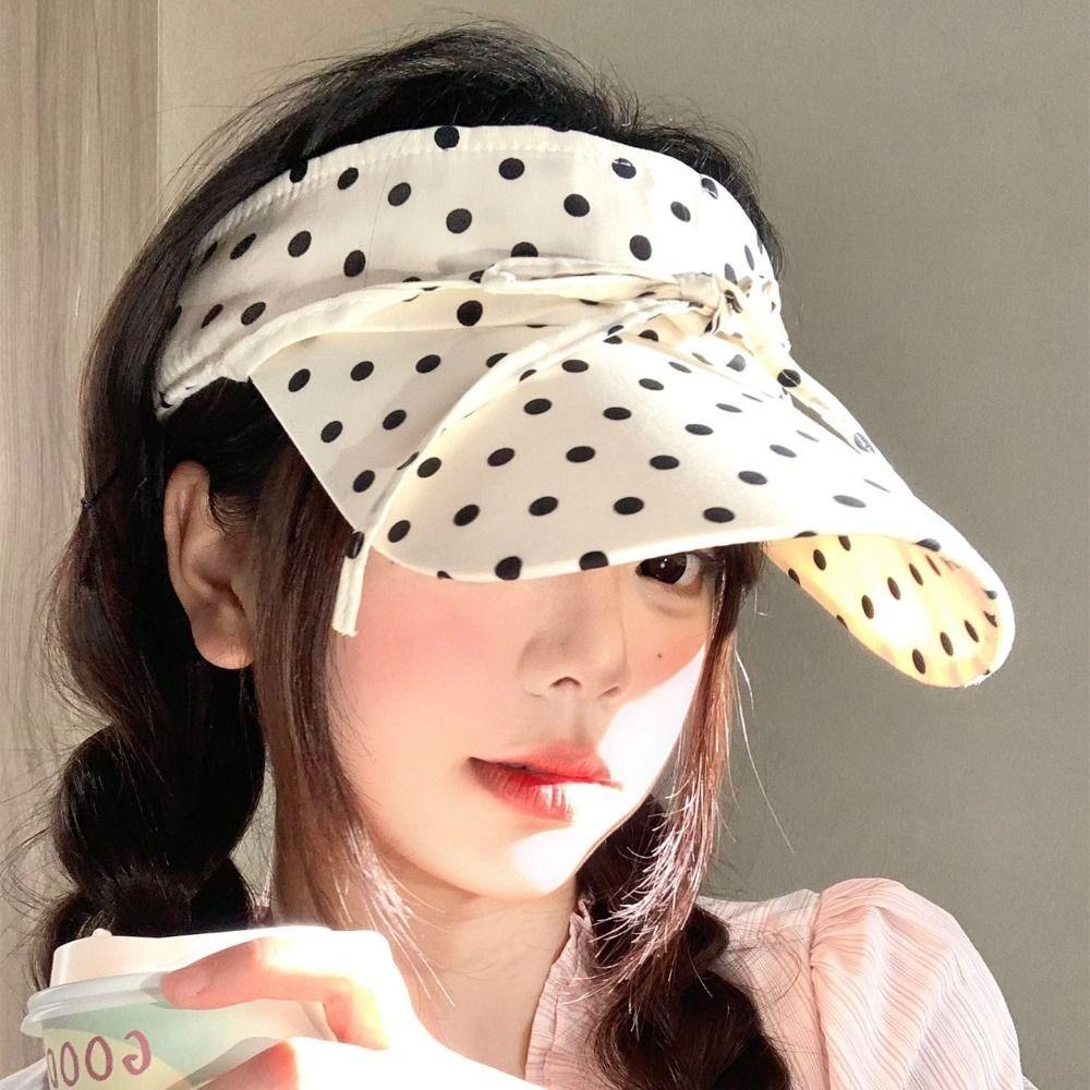 Bow Decor Visor Hat Wide Brim Empty Top Hat Fashion Women Cap  Cycling