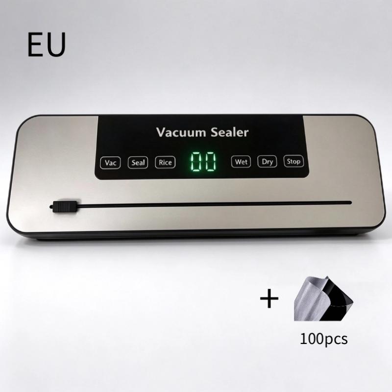 1Set Kitchen Food Storage Seal Electric Vacuum Sealer Built-In Cutter Touch Button Dry/Wet Food Sealing Vacuum Packaging Machine