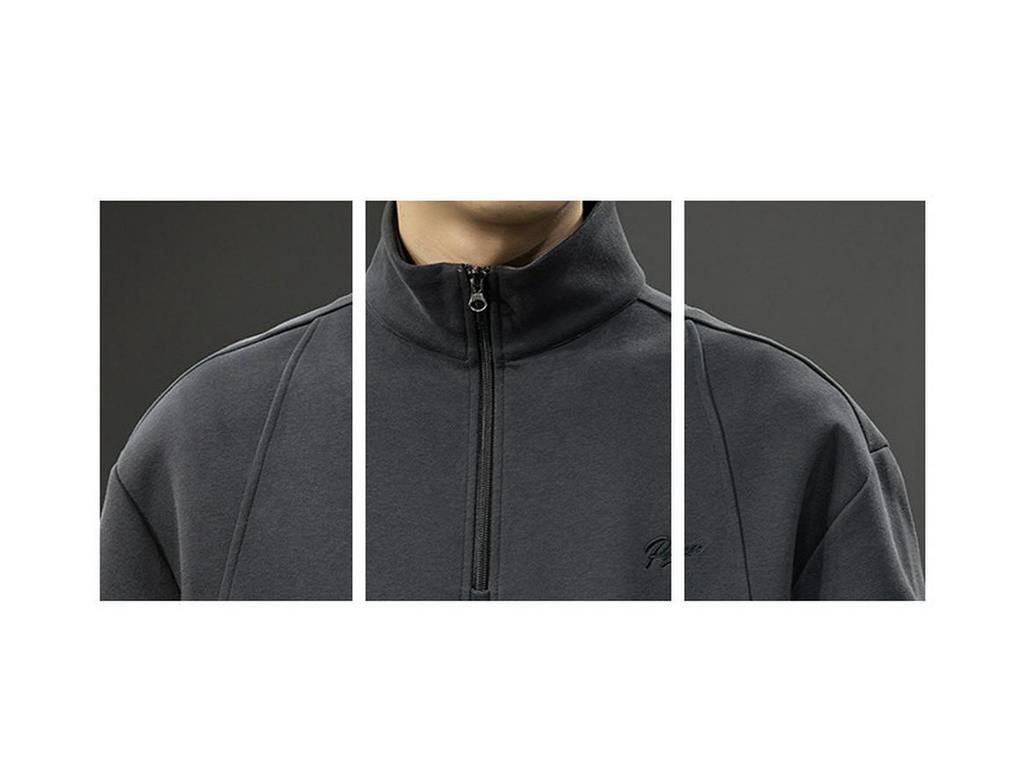 Heren Herfst Retro Geborduurde Zware Half-Ritssluiting Losse Pasvorm Opstaande Kraag Hoodie Pullover