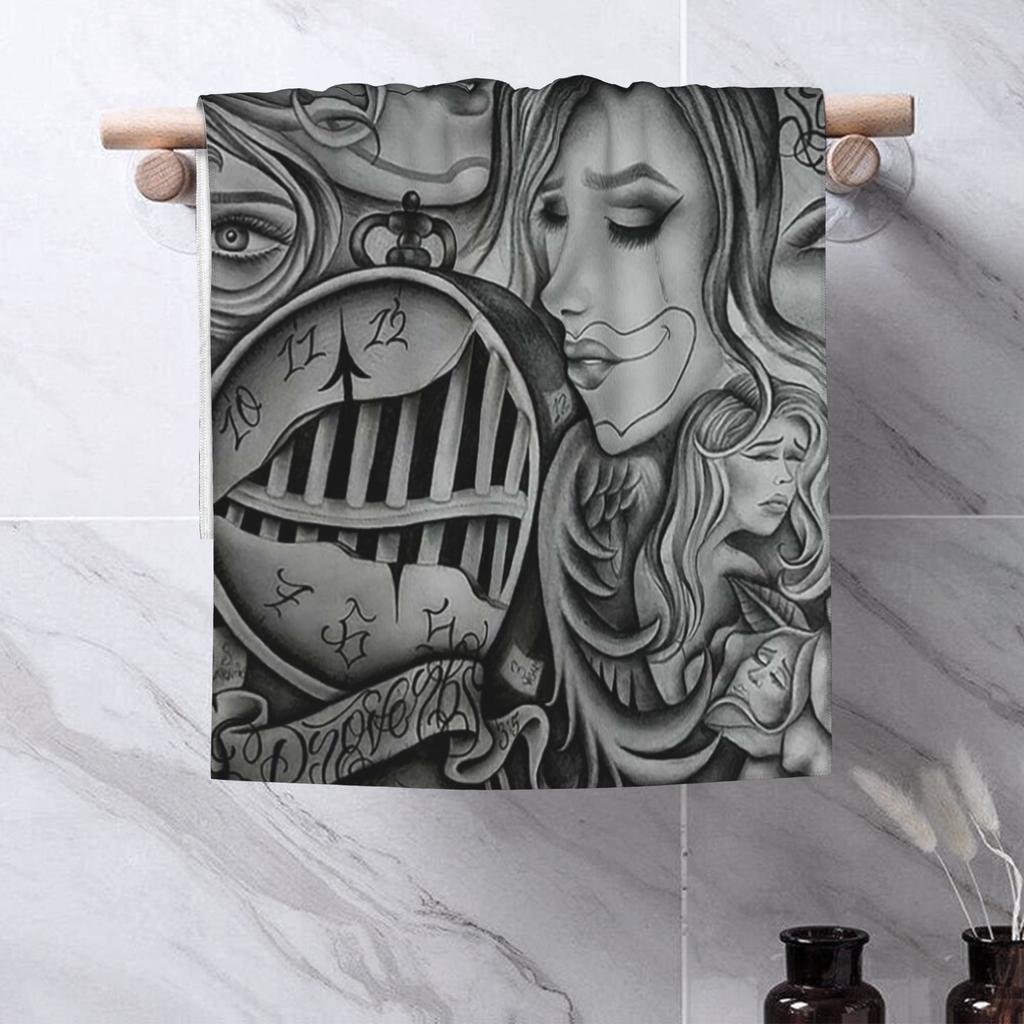 Sad eyes chola clown , Chicano art , black and grey art Soft Face Towel Quick Dry Pool Bath Cotton Towels Breathable
