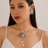 Hollow Flower Jewelry Set Copper Women Jewelry Suit Sweet Petal Earrings Necklace Suit  Girls