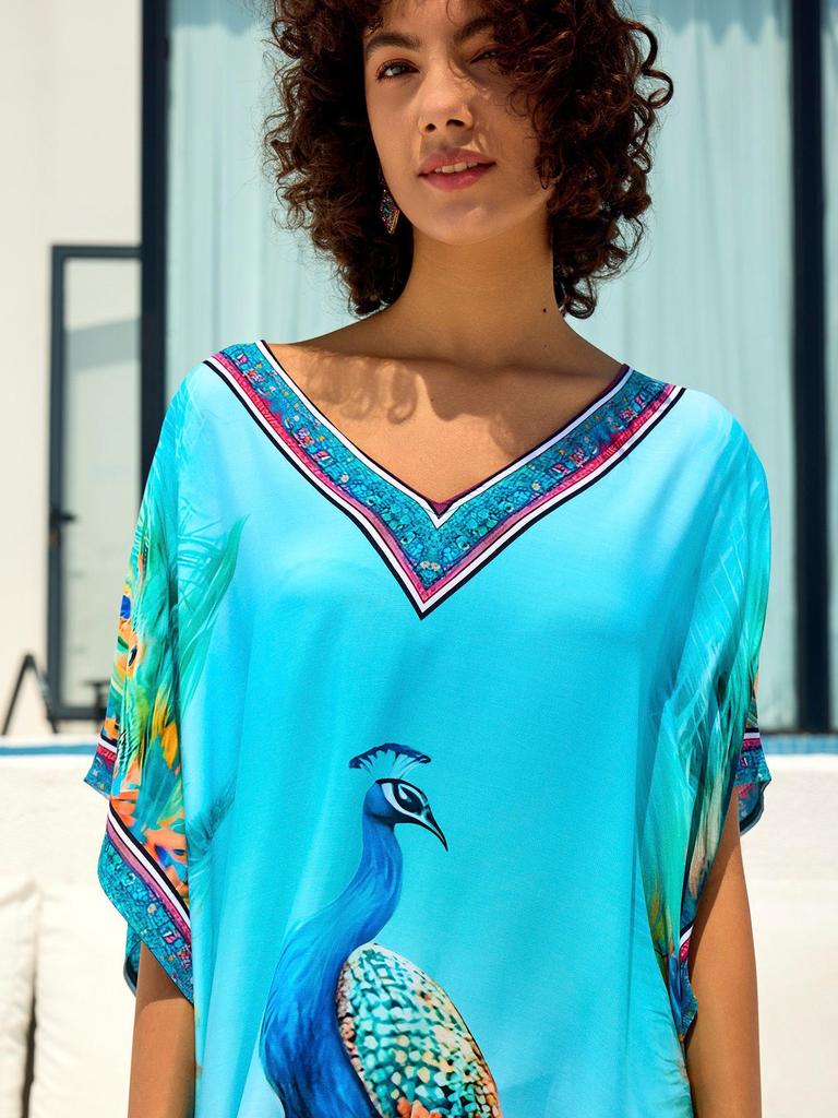European & American Cotton Print Beach Cover-Up Long Dress - Plus Size Swimsuit Sunscreen Robe
