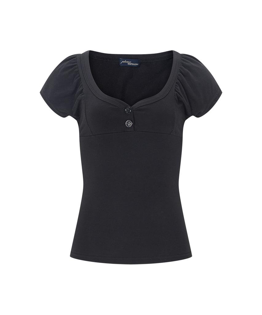 Peullijeunopallou Sia Button Shirring Short Sleeve Top (Black)