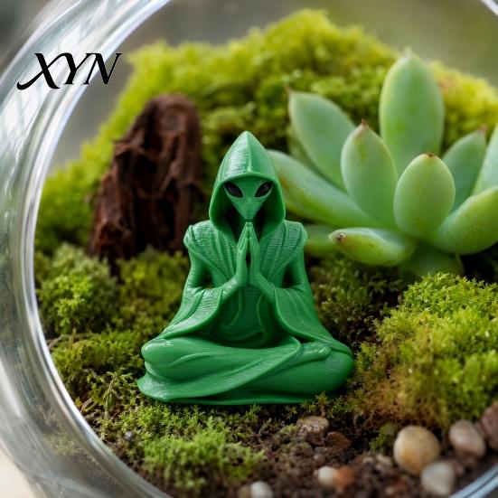 Zen Alien Decor 3D Printed Meditation Statue, Desk Ornament, Unique Desktop Embellishment Cute Extraterrestrial Figurine for Home Office, Sci Fi Gift