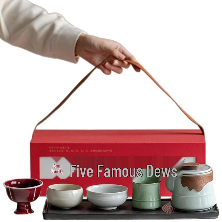 Palace Museum Five Famous Kilns Tea Cup Gift Set for Elders, Clients, Teachers, Dad's Birthday, New Year