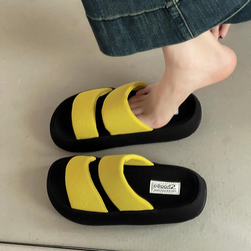 Fashion and leisure heightening non-slip one-word slippers for women's summer outer wear, home versatile one-pedal thick-soled cool slippers