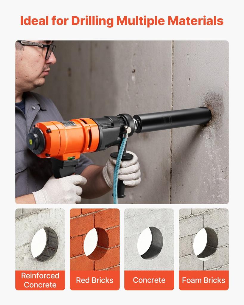 Core Drill Bit, 76 mm Diameter, 356 mm Drilling Depth, 1-1/4 in-7 Internal Thread, High-Precision Welding Technology, Wet Diamond Core Bit for