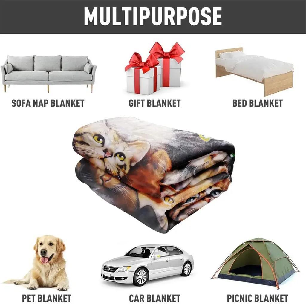 Cute Animal Cats Blanket Fleece Plush Throw Blankets Warm Bedspread Shawl for Bed Sofa Kitten Print Blanket Flannel Soft Cozy