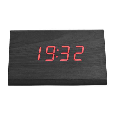 Wooden Electronic Digital Alarm Clock LED Display Temperature Time Voice Control Black Wood