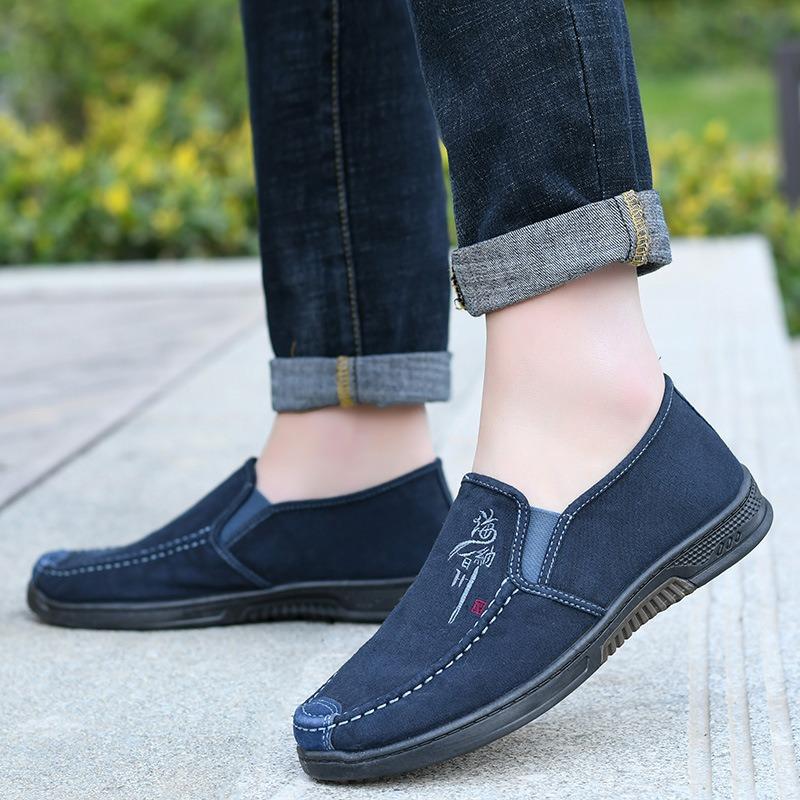Spring New Canvas Shoes Men's Shoes Casual Shoes Breathable Soft Baseplate Shoes Non-slip and Wear-resistant One-pedal Lazy Shoes Tide