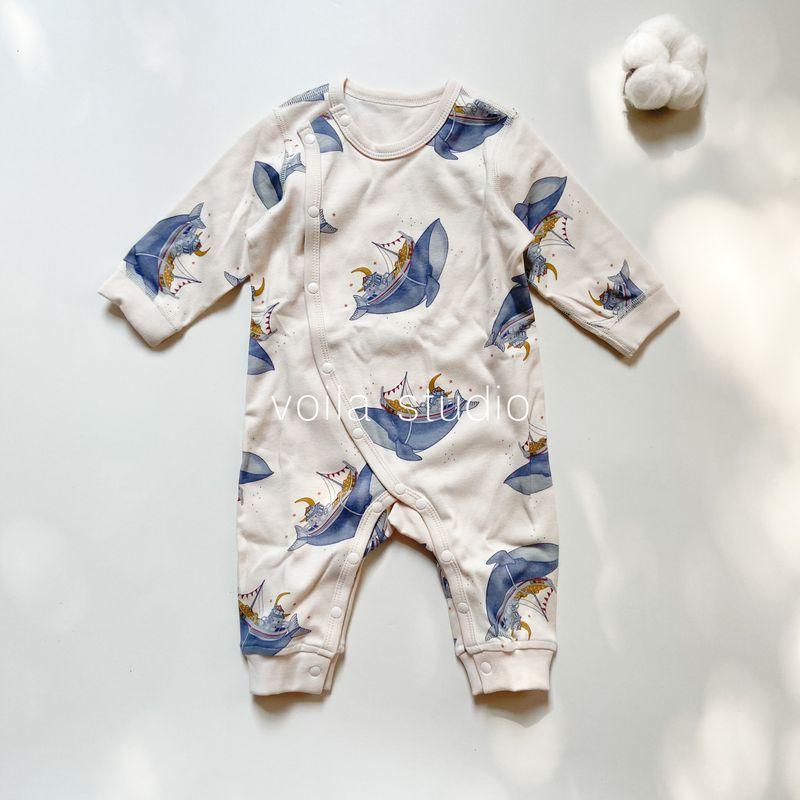 

Nordic Style Baby Romper, All-Cotton, Seamless, Long-Sleeve Jumpsuit, Baby Base Layer, Pure Cotton Sleepwear for Spring and Autumn Whale Boat 59 cm