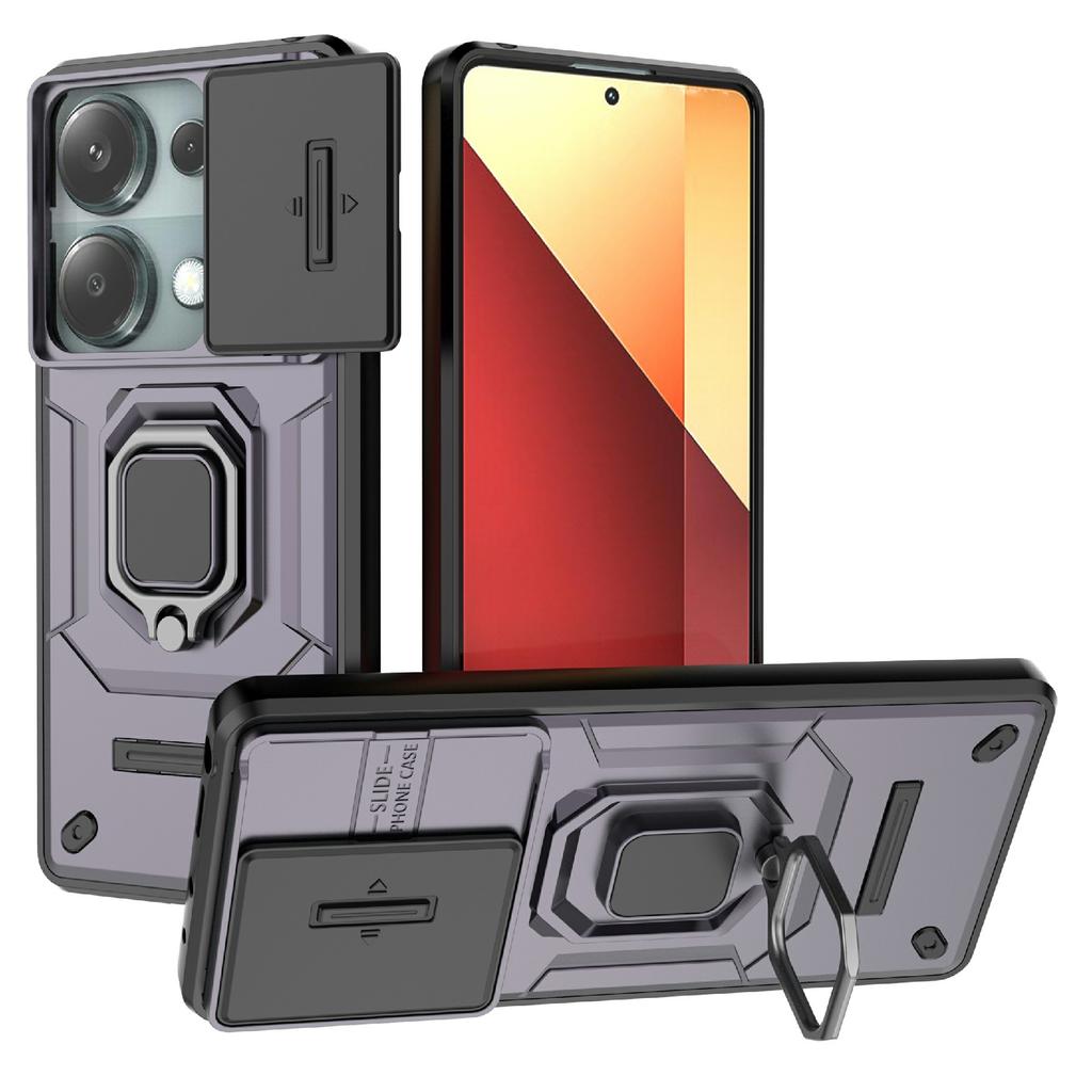 For Xiaomi Redmi Note 14S 4G Case PC+TPU Kickstand Phone Protector with Lens Cover