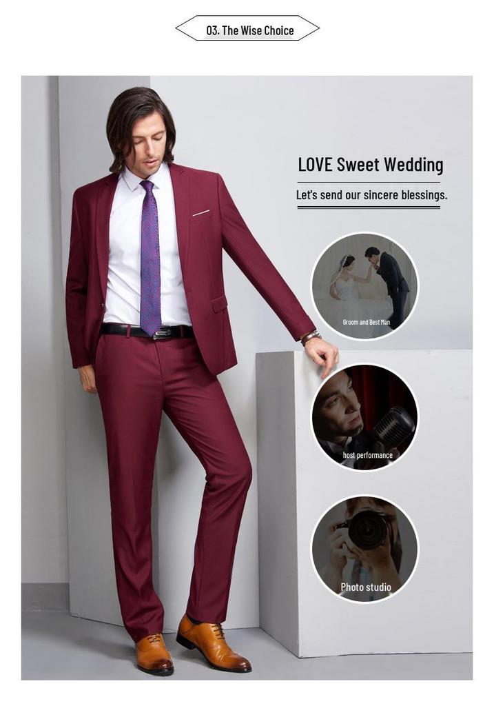 Korean Style Slim Fit Men's Professional Wedding Suit Set
