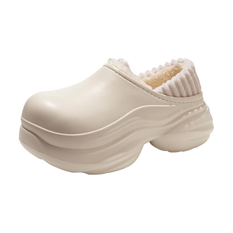 Women's Thick-Soled High-Heeled Cotton Slippers: Cozy Closed-Toe Velvet Shoes for Autumn/Winter