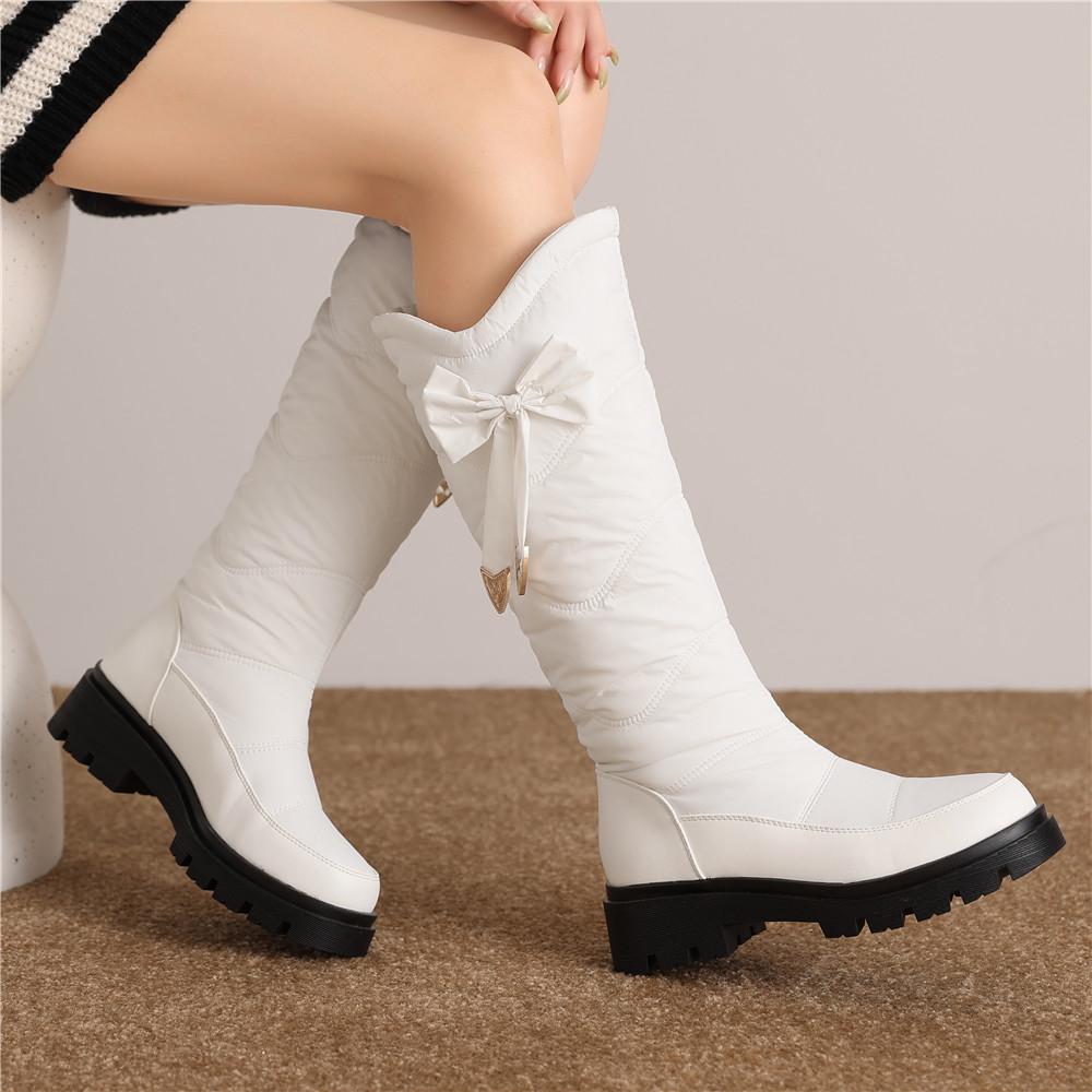 Waterproof  Winter Shoes Woman Platform Snow Boots Warm Fur Plush Casual Wedge Knee High Boots Girls Black White Shoes Ladie