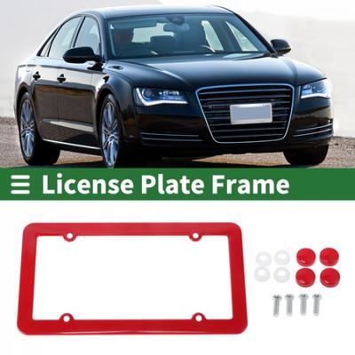 Car Front Rear License Plate Frame Stainless Steel 4 Hole Red 1Set