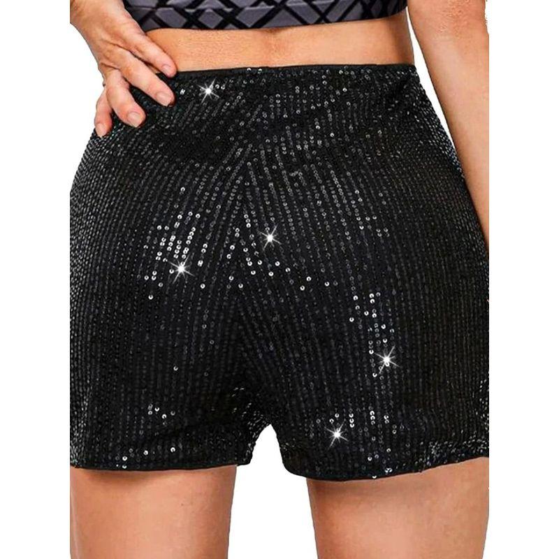 Solid Color Sequin Straight Leg Shorts Pure Color Sequins Plus Size Straight Shorts Female