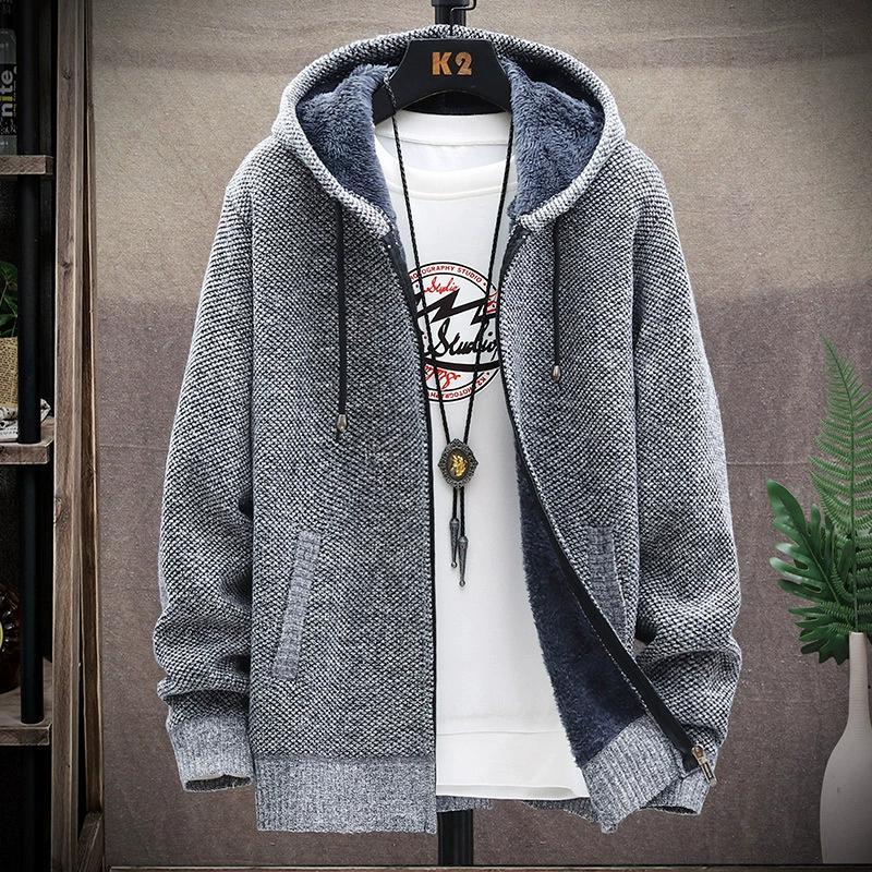 2026 new coat men's thermal hooded knitted short-sleeved sweater young casual cardigan