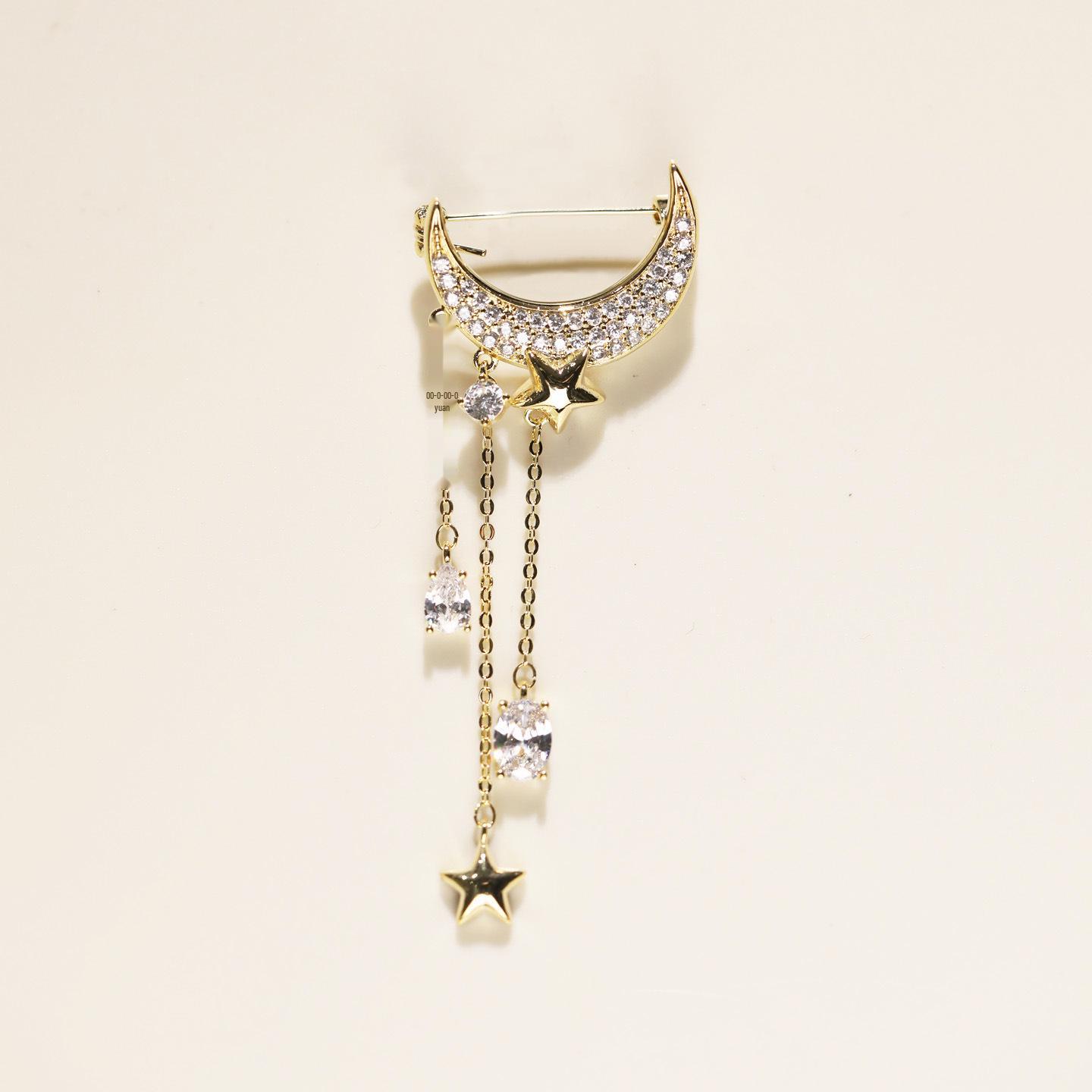 Bo Xin Yun Korean Style Copper Zirconia Moon Tassel Brooch