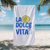 Large Quick-Drying Italian Lemon Print Towel with Blue & White Stripes - Absorbent Beach, Bath, Swim, Picnic Mat