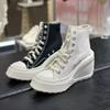 Fashion Canvas Shoes 2024 New High Top Women's Shoes Slope Heel Round Head Cross Tie Up Campus Outdoor Solid Color Women's Canvas Shoes