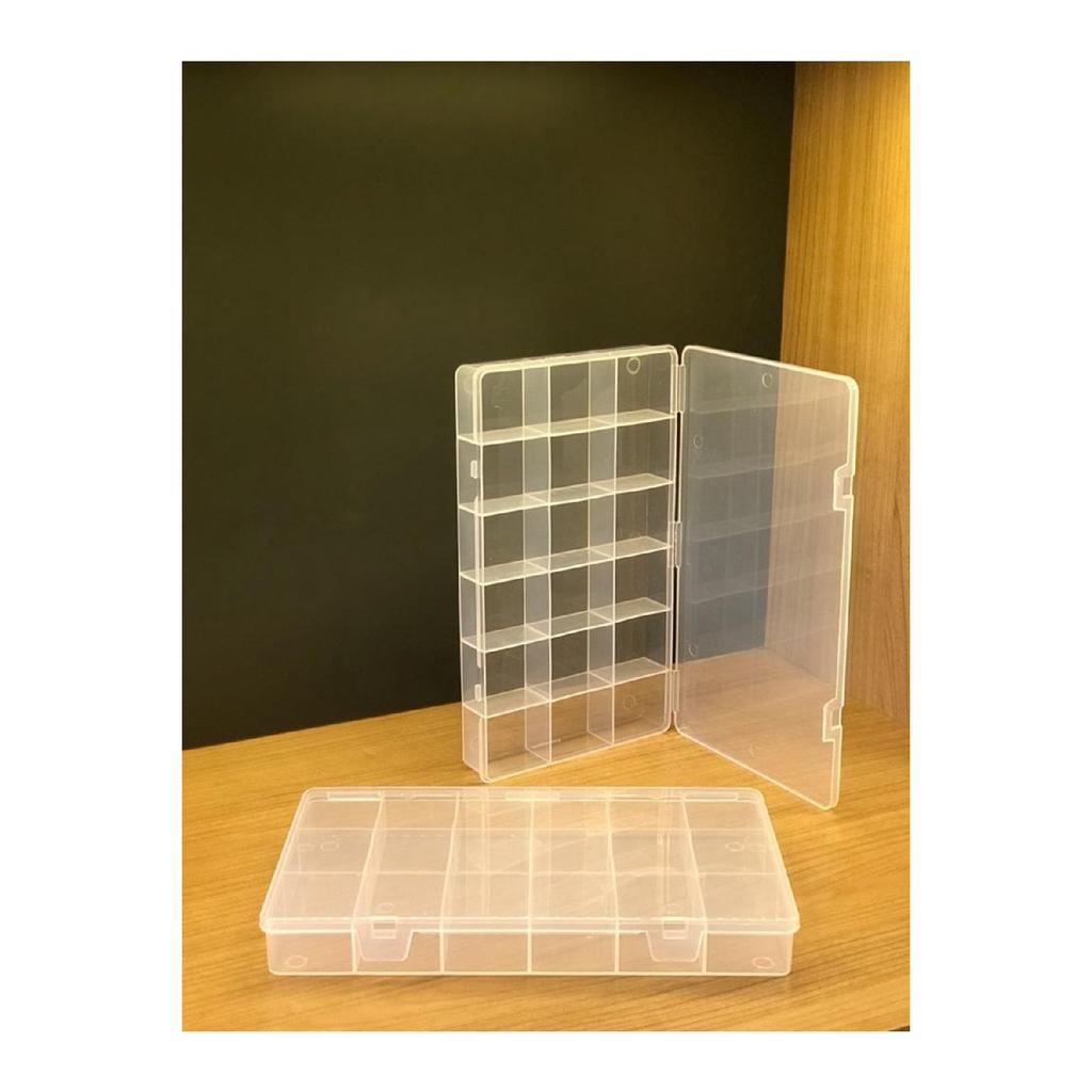 2 Stück transparente Schmuckschatulle mit 18 Fächern, Juwelierverschluss, Ring-Aufbewahrungsbox, Fischer-Materialbox