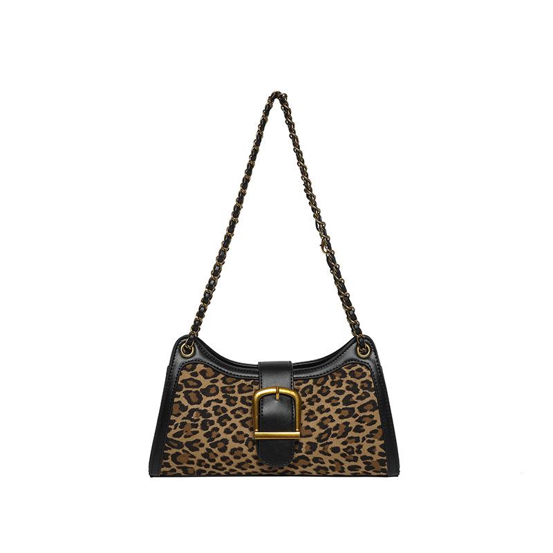 

Women s Underarm Baguette Bag with Chain and Buckle - High-End Niche Design for Commuting леопардовый/коричневый