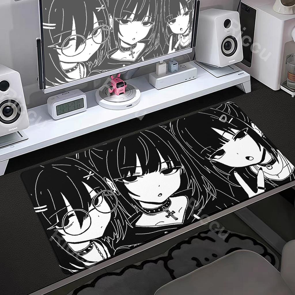Anime Girl Non-Slip Mouse Pad Large Gaming Mousepad Keyboard Pad Laptop Computer Desk Pad Black White Extended Mouse Mat Carpet
