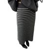 Women's Gray Retro Striped Knit Midi Skirt - Winter Korean Style Slimming Bodycon Casual Skirt