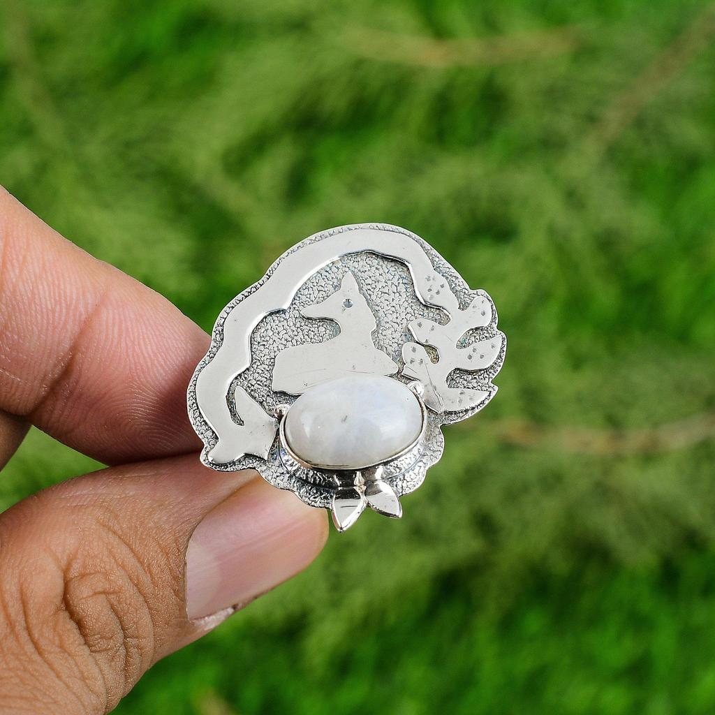 Mothers day Deal 925 Silver Rainbow Moonstone Stone Stackable New Ring Jewelry