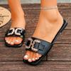 Metallschließe Sandalen Sommer Neu Quadratische Zehenpartie Offene Zehenpartie Weiche Sohle Rutschfest Verschleißfest Übergröße Römische Flats