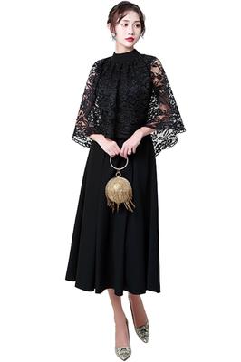 EightSTAR Dress Party Wedding Dress with Long Midi Formal Suitable for Guests In Their 20s and 30s Dress, Sleeves, Cape, Lace, Length, Dress, A-Line,