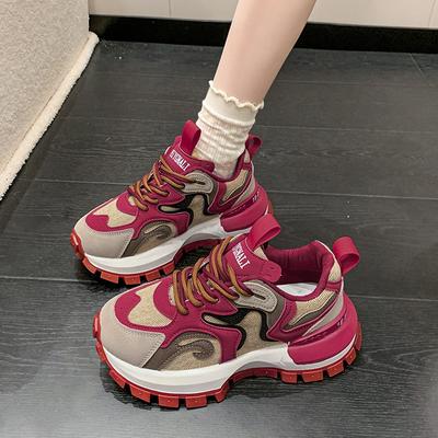 Thick-soled Heightening Dad Shoes Flame Color Matching Forrest Gump Shoes Women's 2025 Autumn New European Trend Running Shoes