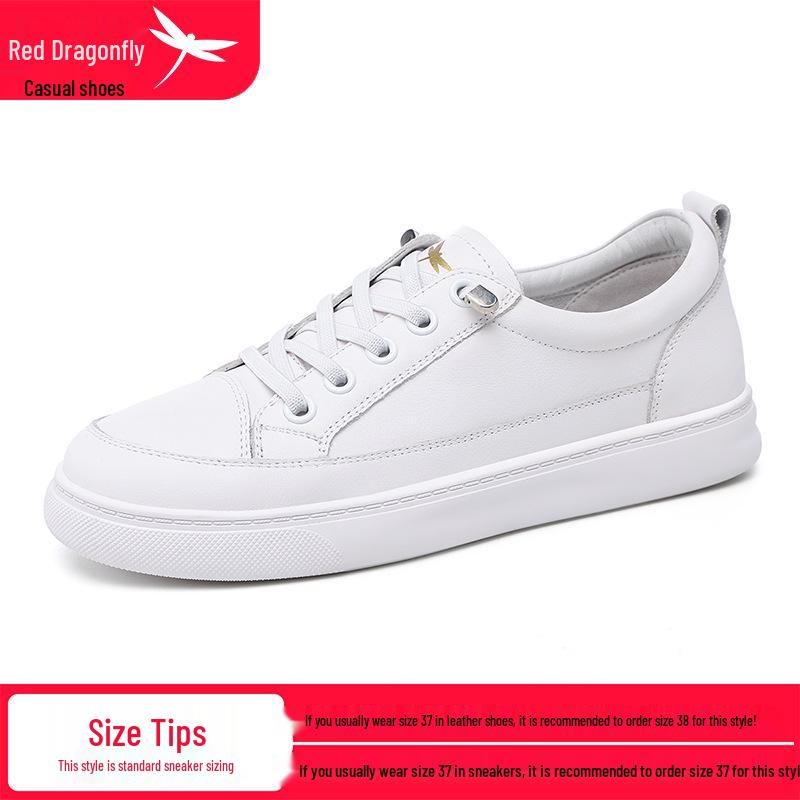 Red Dragonfly Women s 2023 Casual White Cowhide High-Top Shoes - Soft Sole Genuine Leather for Spring  Autumn 36