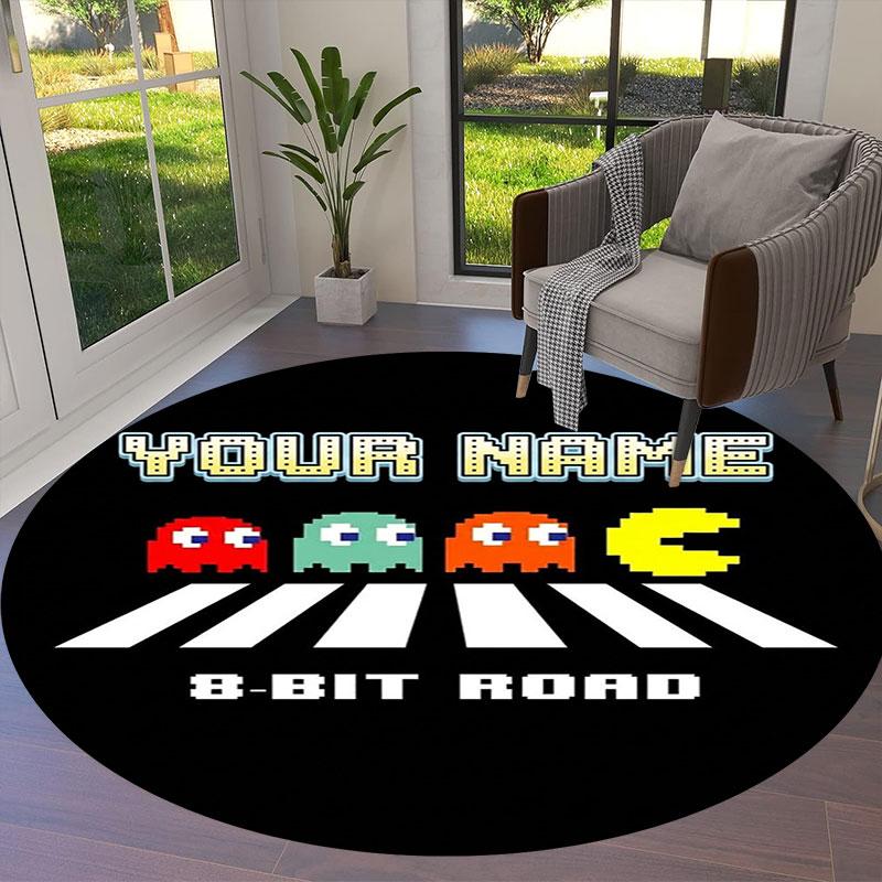 Pac-Man Custom Name Round Area Rug,Carpet Rug for Living Room Bedroom Sofa Playroom Decor,Non-slip Floor Mat