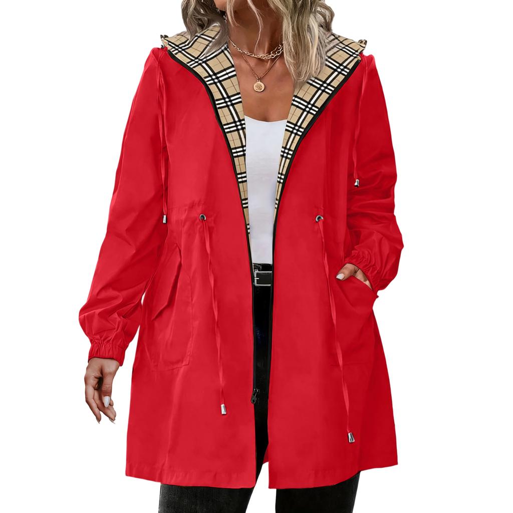 Womens Raincoats With Hood Lightweight Outdoor Hooded Windbreaker Trench Coat Jacket Plus Size