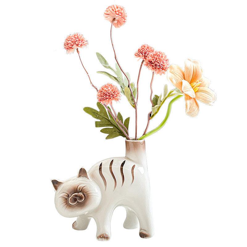 Cute Ceramic Vase Creative Living Room Hydroponics Flower Arrangement Table Cartoon Cat Decorative Ornaments