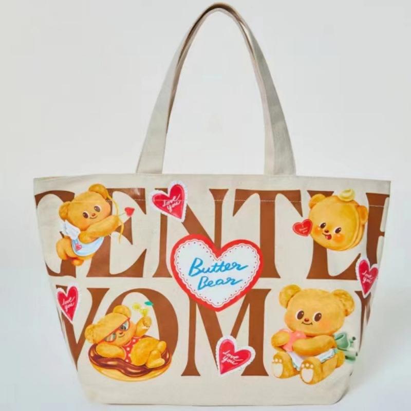 gentlewoman's new canvas bag, butter bear, co-branded tote bag, cute cartoon large-capacity handbag