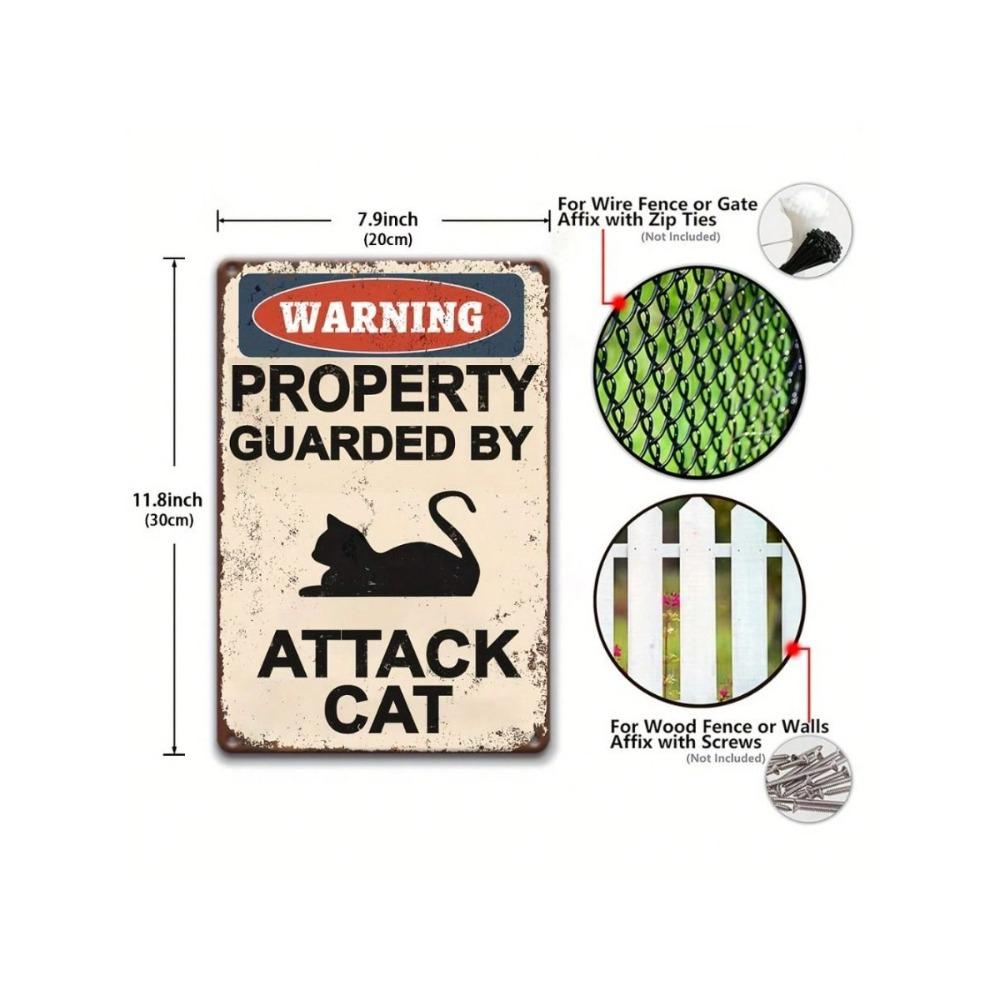 Angry Cat Warning Metal Sign Retro Garage Wall Decor