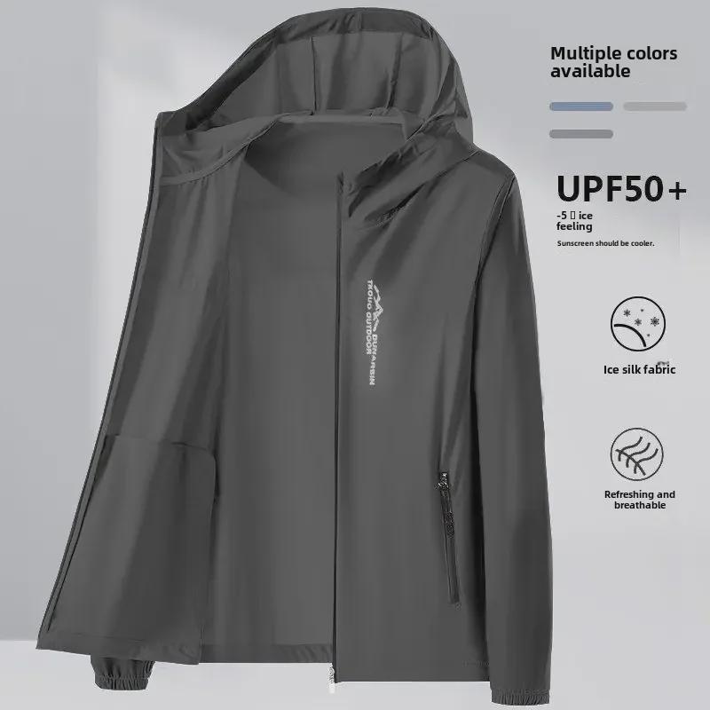 Chaqueta ultrafina de verano con capucha y protección UV para hombre: prenda de moda, versátil y con tacto de seda.