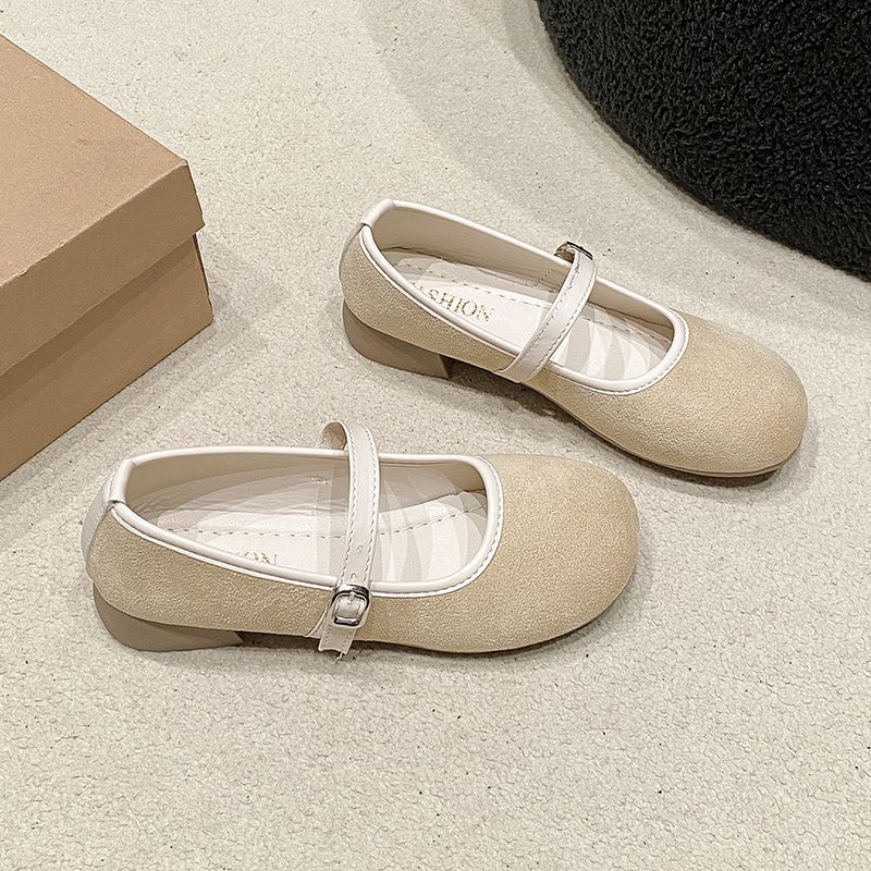 Shallow mouth one-word strap with skirt single shoes French flat Mary Jane shoes women's 2025 summer and autumn new versatile suede