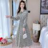 Beautiful Fashion Spring Autumn Women Long Sleeve Dress Retro Collar Casual Slim Dresses Floral Printing Chiffon Sexy