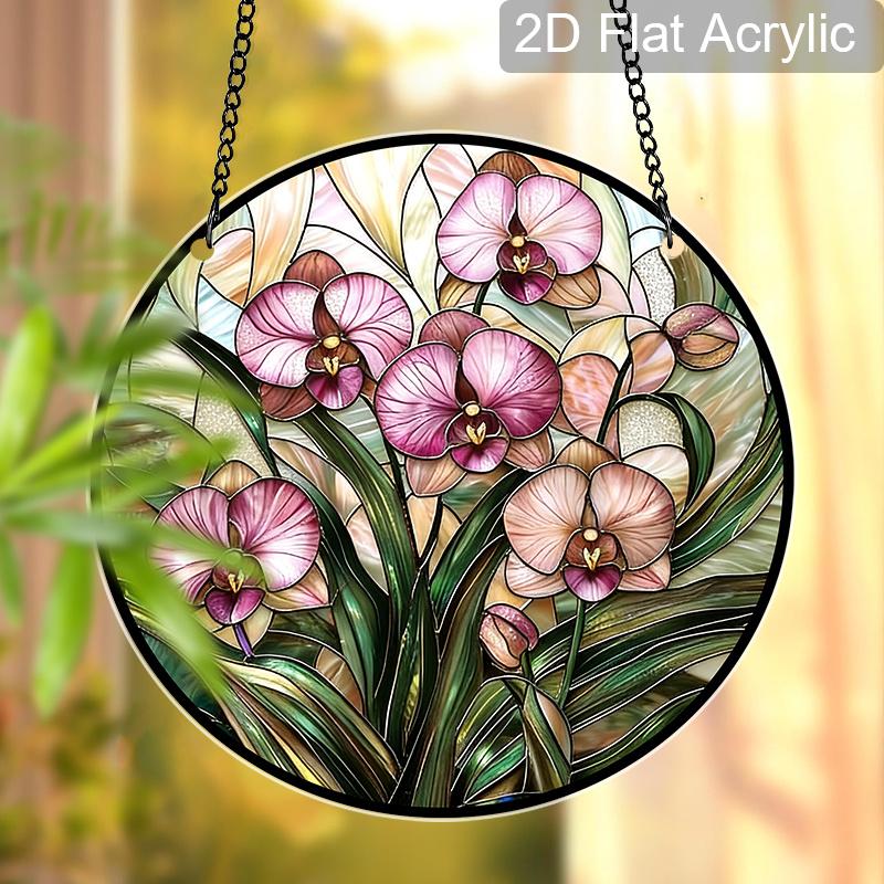 

Acrylic Orchid Flower Suncatcher Stained Glass Effect Window Hanging Ornament Floral Gift for Home 20cm/7.87Inches