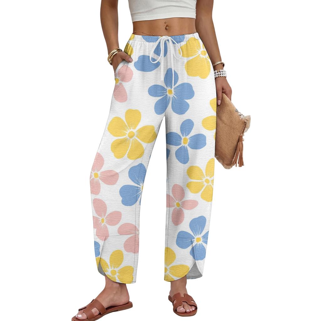 Women’s Casual Straight Leg Loose Wide Leg Pants with Drawstring and Printed Pattern Suitable for Daily Wear and Relaxed Outfits