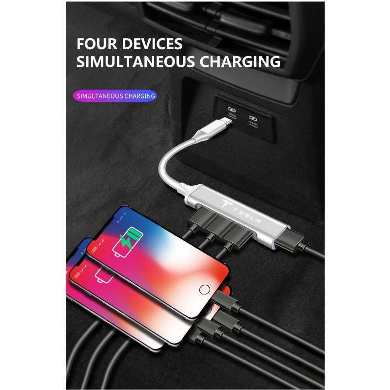 1Pc Type-C Turn USB Adapter Multi Port Distributor Hub Car Goods For Tesla Model S Model X Model Y Model 3 Roadster SpaceX Accessory